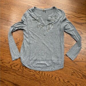 Anthropologie Gray Long Sleeve Top with Sequins